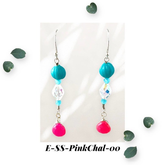 Pink Chalcedony Gemstone - Briolette Earrings - Sterling Silver Earrings - Picture 1 of 5